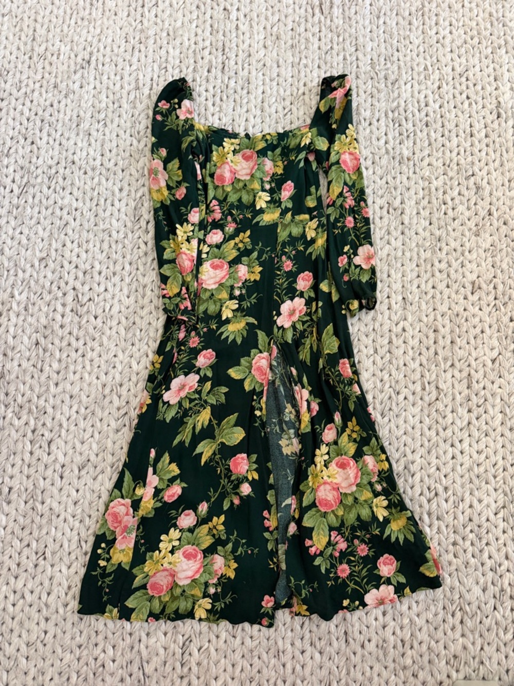 Reformation Dark Green Floral Midi dress with Slit